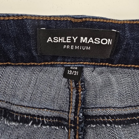Ashley Mason Womens Flare Jeans Floral Embroidered Raw Hem Dark Wash 13/31 - Picture 5 of 9